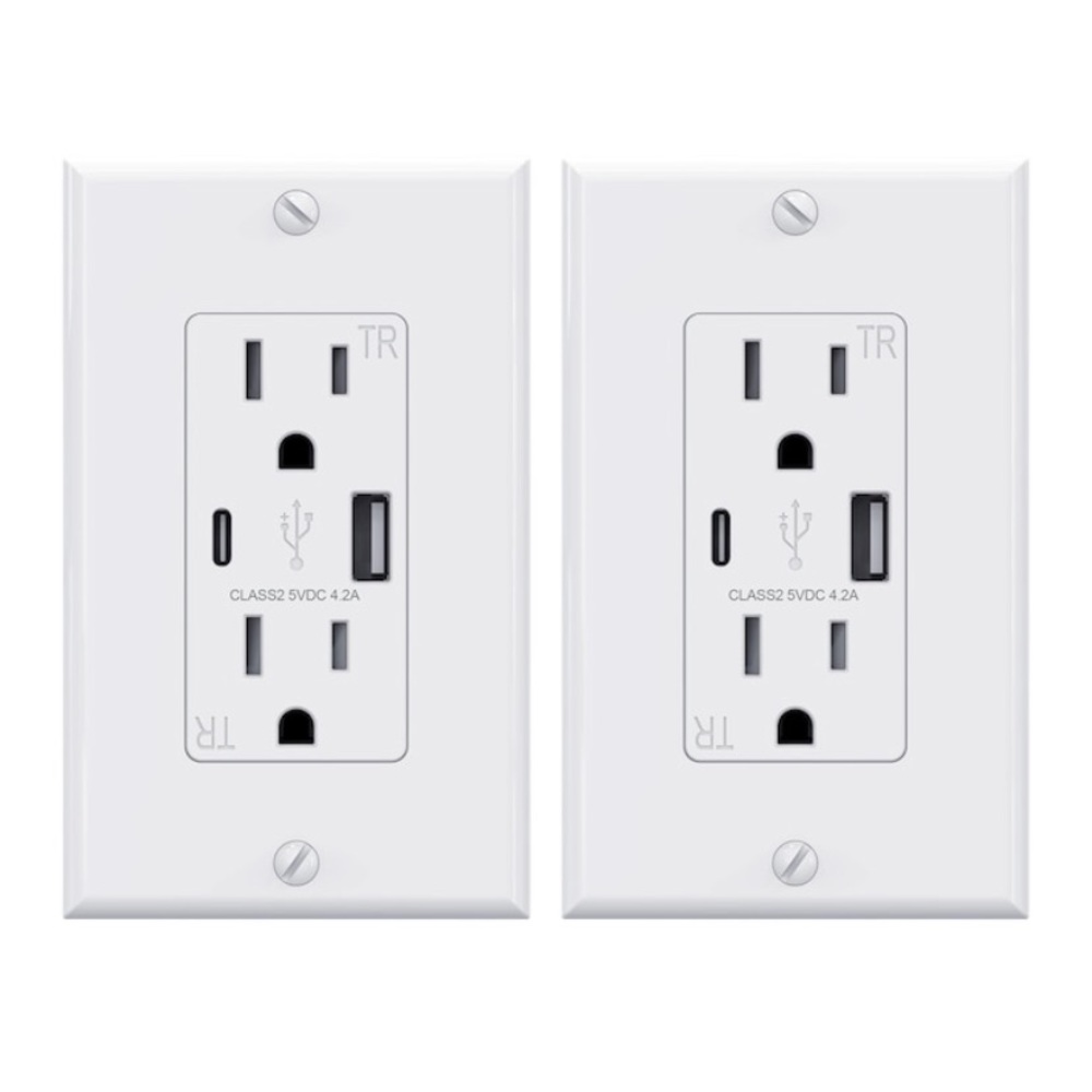 15-Amp 125-Volt Tamper Resistant
USB Outlet Type A/C with Wall Plate, (2-Pack)